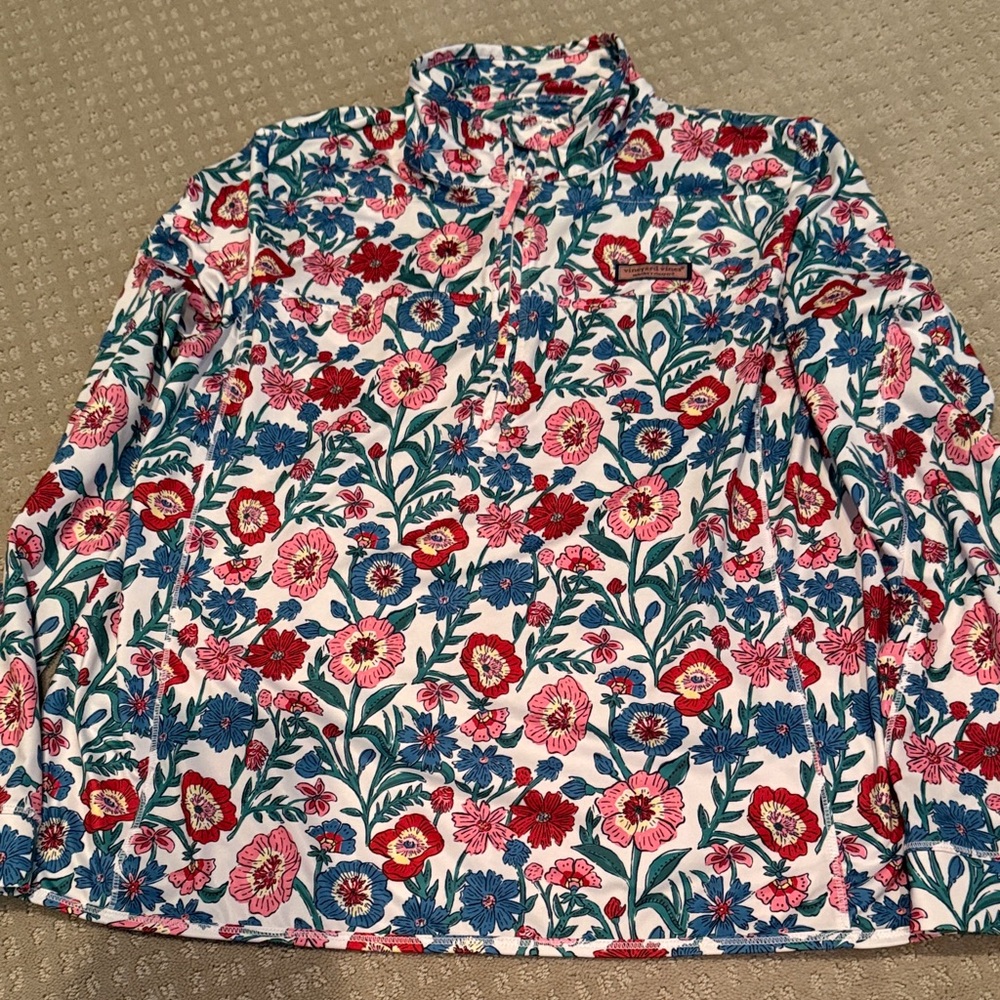 Vineyard Vines  Floral Shep Shirt 1/4 zip large